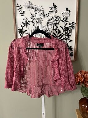 Connected Apparel Mauve Lace Shrug Vintage Ruffle Leaf Patterned Y2K Size 14P
